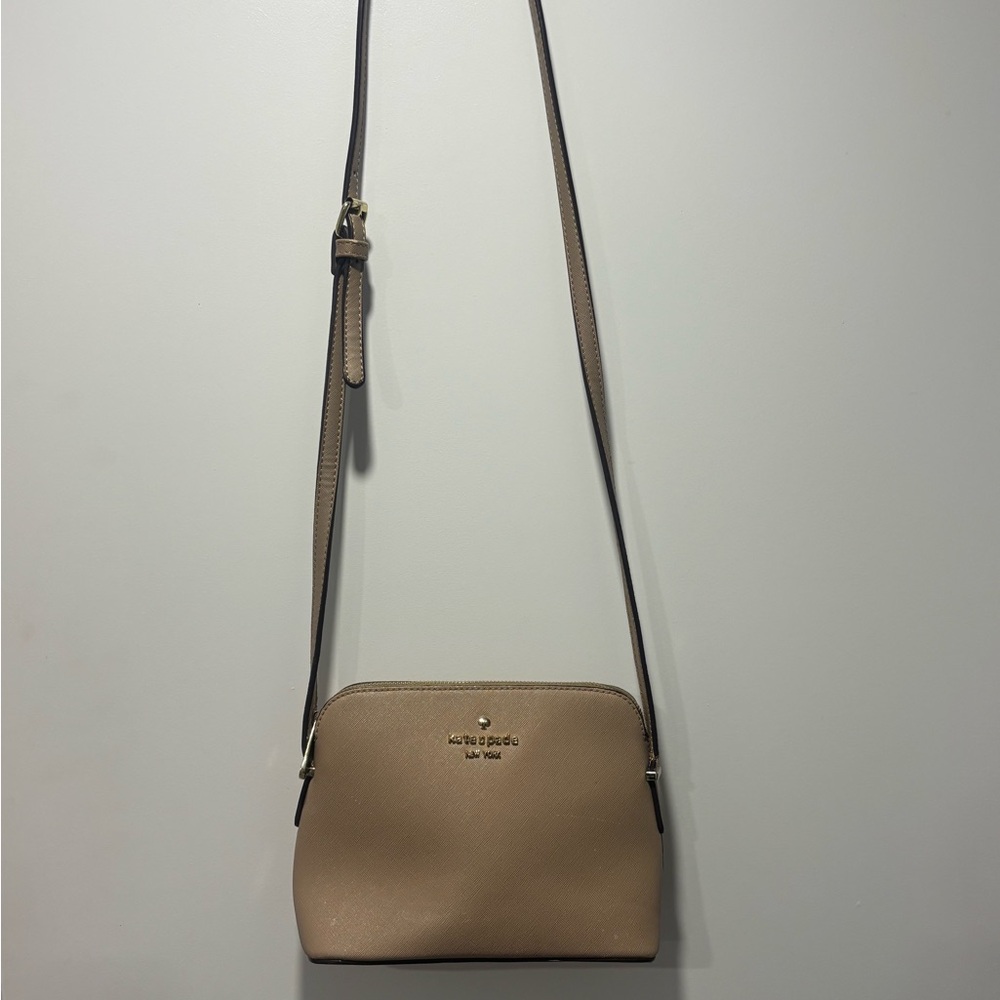 Kate Spade New York Crossbody Bag Beige Saffiano Leather - Picture 2 of 12